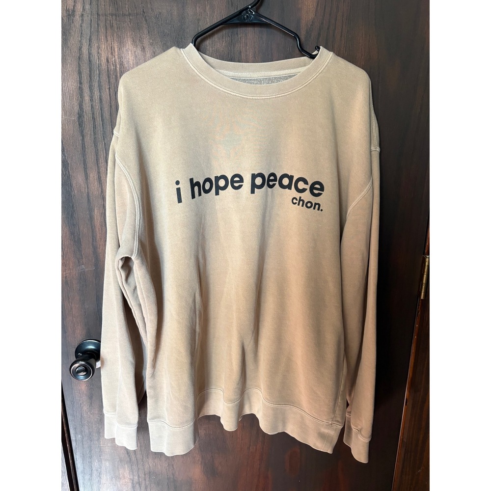 Chon Band I Hope Peace Graphic Crewneck Sweatshirt Tan Mens XL